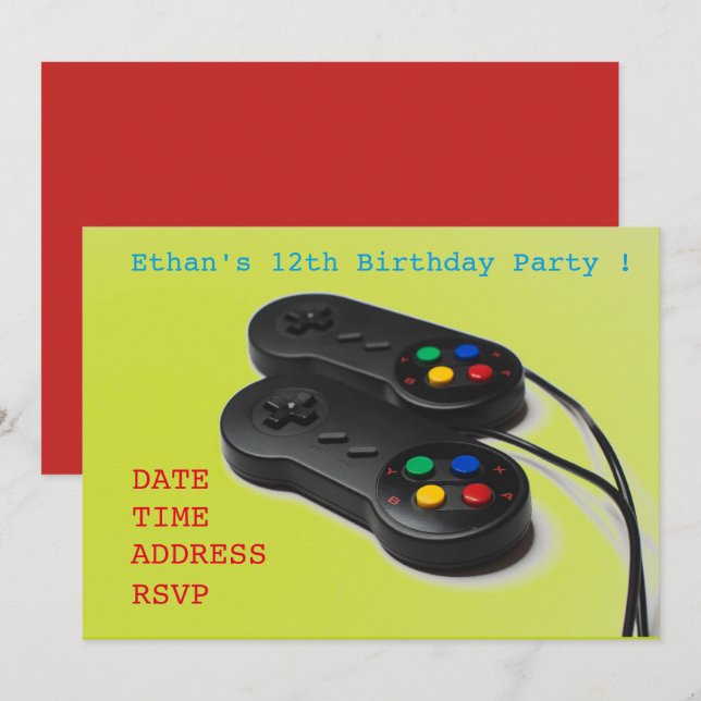 Gaming boys gamer birthday party invitation (Front/Back)