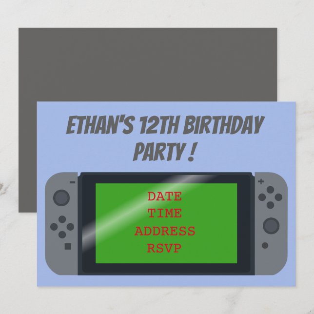 Gaming boys gamer birthday party invitation (Front/Back)