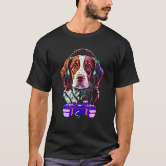 Gaming Brittany Dog Player Animal Video Gamer Men  T-Shirt