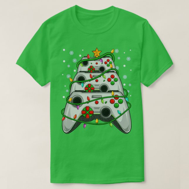 Gaming Christmas Tree Lights Video Game Controller T-Shirt (Design Front)