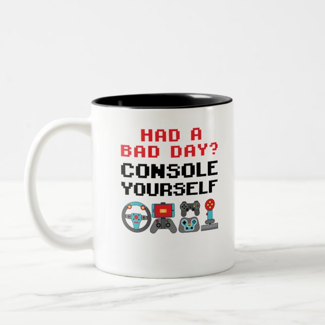 Gaming Console Funny Pun Gamer Video Games Player Two-Tone Coffee Mug (Left)