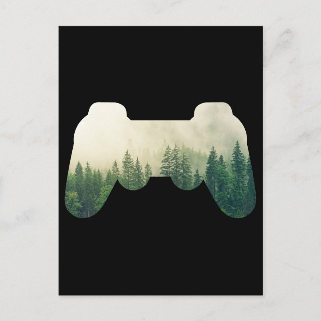 Gaming Controller And Forest Nature Postcard (Front)