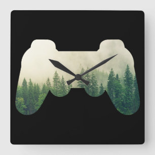 Gaming Controller And Forest Nature Square Wall Clock