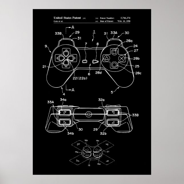 Gaming Controller Blueprint Art Poster (Front)