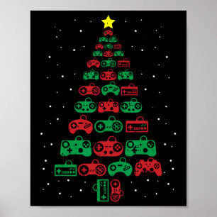 Gaming Controller Christmas Tree Gamer Party Cool Poster