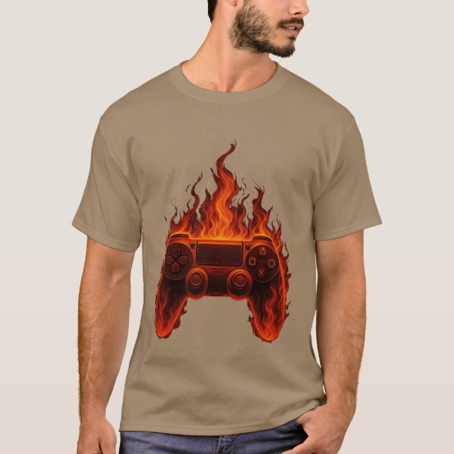 Gaming Controller On Fire Gaming Lover Console Gam T-Shirt (Front)