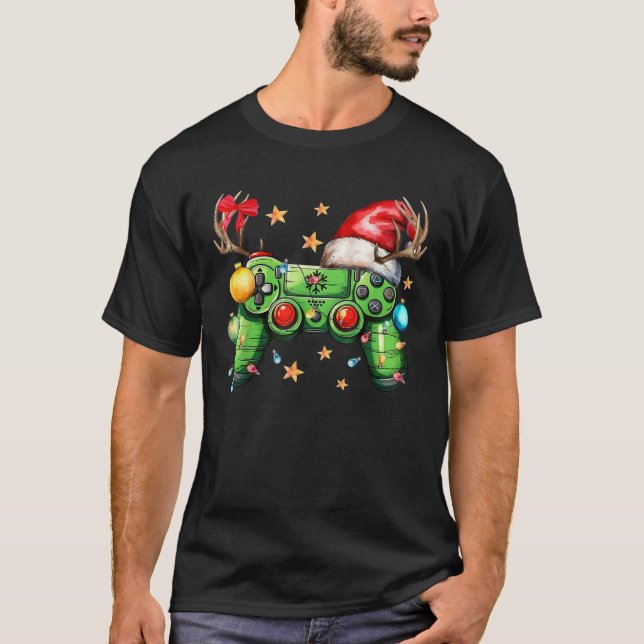 Gaming Controller Santa Hat Reindeer Christmas Gam T-Shirt (Front)