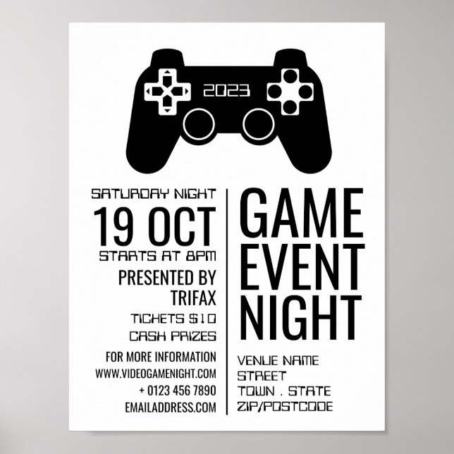 Gaming Controller, Video Gamer Event Advertising Poster (Front)
