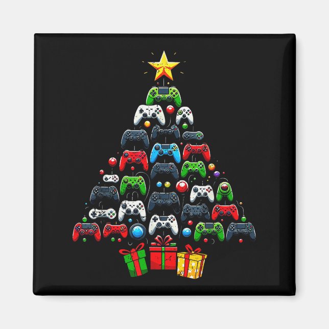 Gaming Controllers Christmas Tree Funny Gamer Boys Magnet (Front)