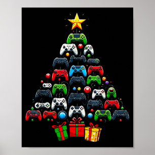 Gaming Controllers Christmas Tree Funny Gamer Boys Poster