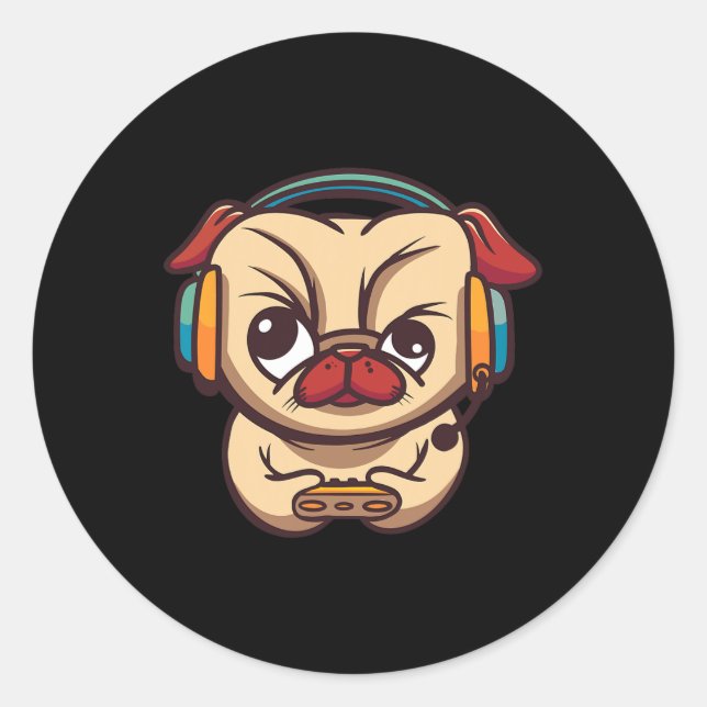 Gaming Dog Video Game Pc Computer Video Game  Classic Round Sticker (Front)