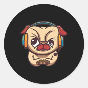 Gaming Dog Video Game Pc Computer Video Game Classic Round Sticker