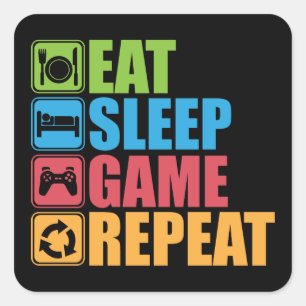 Gaming - Eat, Sleep, Game, Repeat - Gamer, Funny Square Sticker