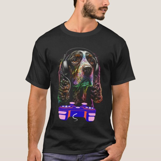 Gaming English Cocker Spaniel Dog Player Video Gam T-Shirt (Front)