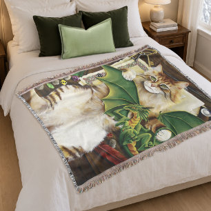 Gaming Fantasy Cat Green Dragon Dice Throw Blanket
