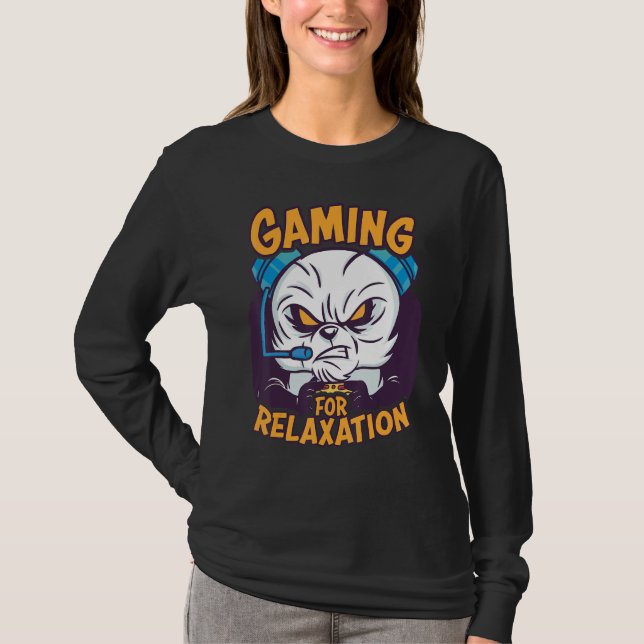 Gaming for relaxation Gamer Nerd Panda PC Computer T-Shirt (Front)