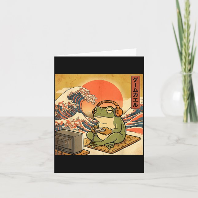 Gaming Frog Art Ukiyo-e Japanese Gamer Anime Men W Card (Front)