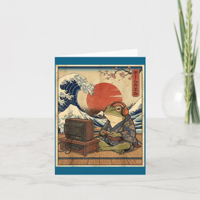 Gaming Frog Art Ukiyo-e Japanese Gamer Anime Men W Card (Front)