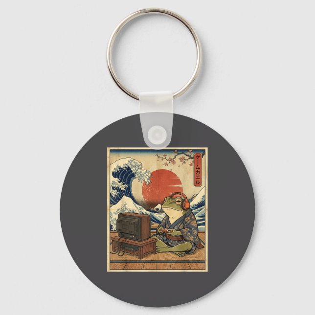 Gaming Frog Art Ukiyo-e Japanese Gamer Anime Men W Key Ring (Front)