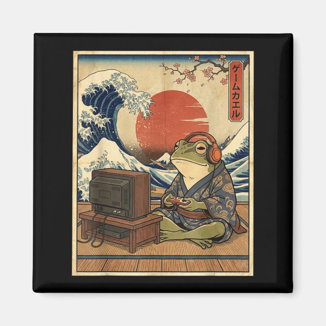 Gaming Frog Art Ukiyo-e Japanese Gamer Anime Men W Magnet (Front)