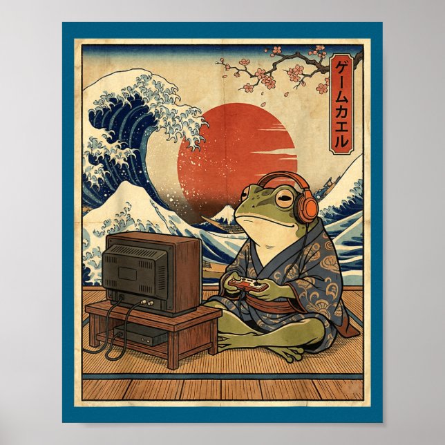 Gaming Frog Art Ukiyo-e Japanese Gamer Anime Men W Poster (Front)