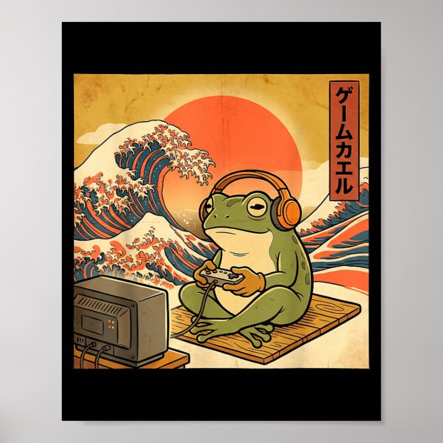 Gaming Frog Art Ukiyo-e Japanese Gamer Anime Men W Poster (Front)
