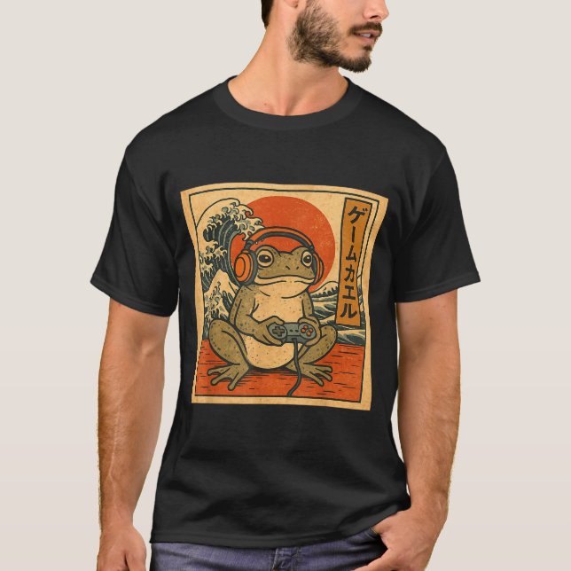 Gaming Frog Art Ukiyo-e Japanese Gamer Anime Men W T-Shirt (Front)