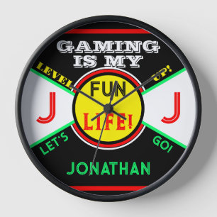 Gaming Fun Life Room Name Black Yellow Green Clock