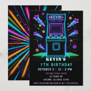 Gaming Fun Neon Glow Arcade Birthday Invitation