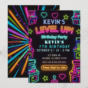 Gaming Fun Neon Glow Arcade Birthday Invitation