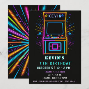 Gaming Fun Neon Glow Arcade Birthday Invitation