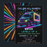 Gaming Fun Neon Glow Game Truck Birthday Invitation<br><div class="desc">Level up your celebration with our Arcade Game Truck Birthday Party Invitation! Featuring a fun, retro gaming theme, this customisable invitation is perfect for an action-packed arcade party. Personalise with your event details and get ready to invite guests for a day of gaming and excitement. Ideal for kids, teens, and...</div>