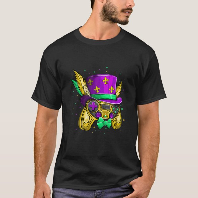 Gaming Game Controller Beads Parade Happy Mardi Gr T-Shirt (Front)