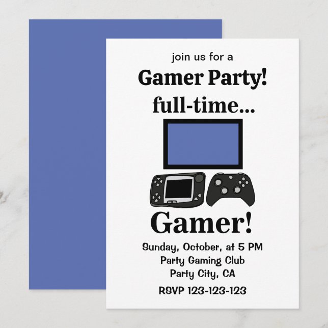 Gaming Gamer Funny Gamer Party Invitation (Front/Back)