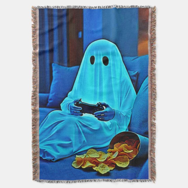 Gaming Ghost Cosy Night In Design Throw Blanket (Front Vertical)