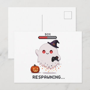 Gaming Ghost Halloween Respawning Postcard