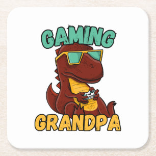 Gaming Grandpa Square Paper Coaster