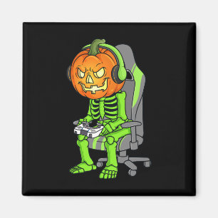 Gaming Halloween Skeleton Jack O Lantern Gamer Boy Magnet