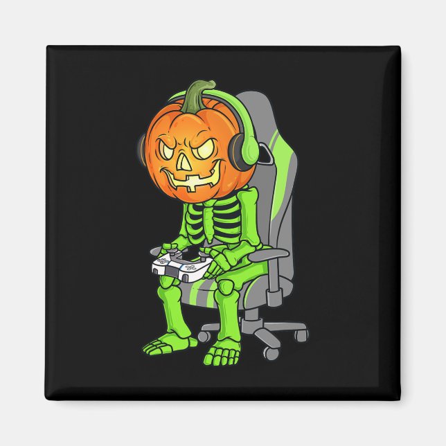 Gaming Halloween Skeleton Jack O Lantern Gamer Boy Magnet (Front)