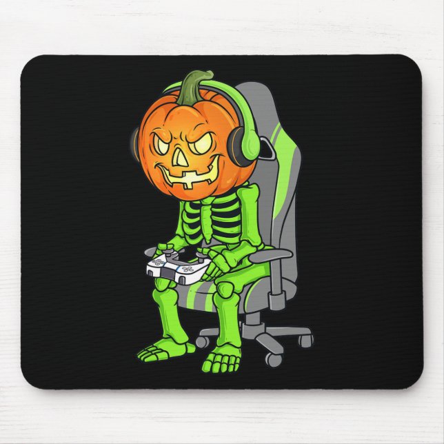 Gaming Halloween Skeleton Jack O Lantern Gamer Boy Mouse Mat (Front)