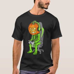 Gaming Halloween Skeleton Jack O Lantern Gamer Boy T-Shirt