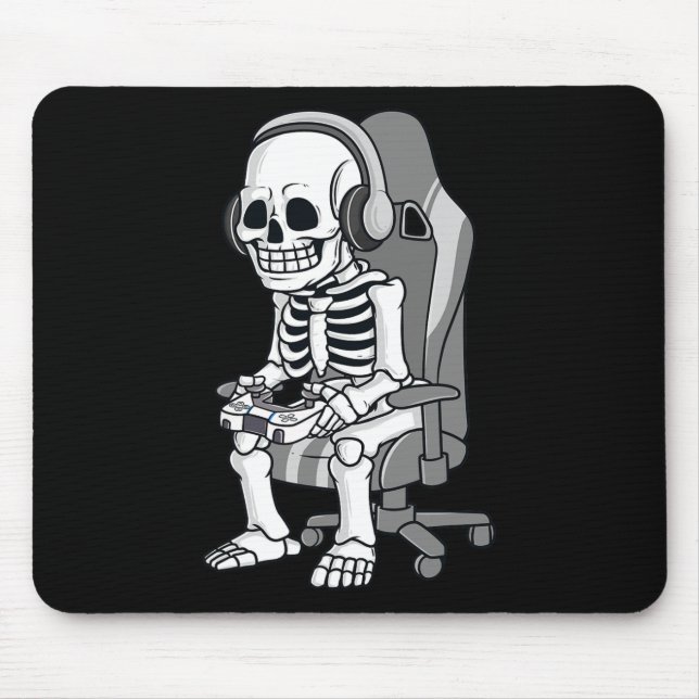 Gaming Halloween Skeleton Scary Gamer Boys Kids  Mouse Mat (Front)