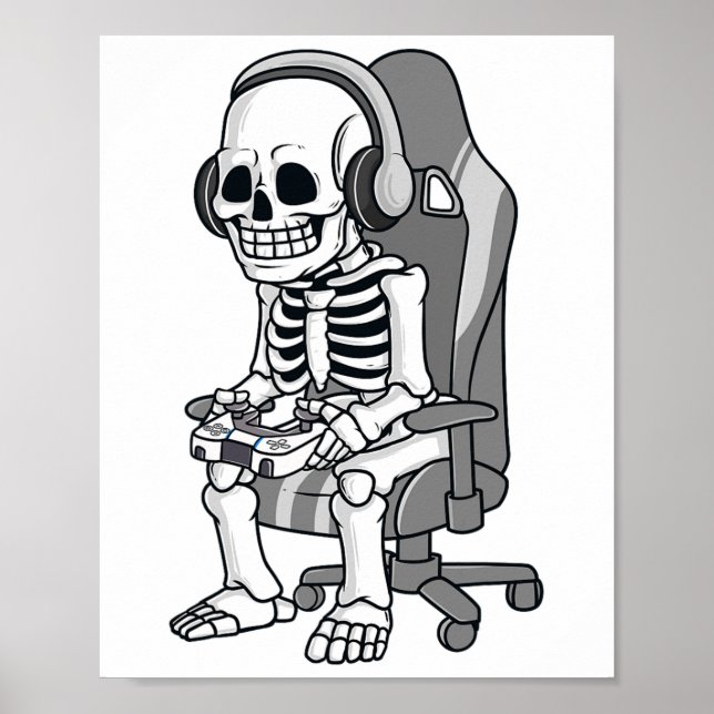 Gaming Halloween Skeleton Scary Gamer Boys Kids  Poster (Front)