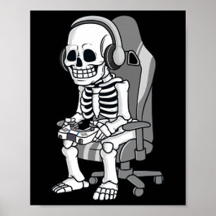 Gaming Halloween Skeleton Scary Gamer Boys Kids  Poster