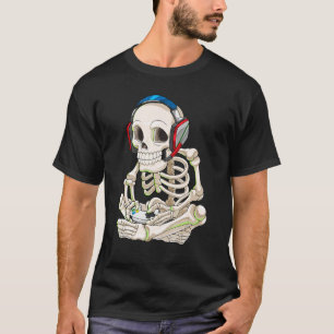 Gaming Halloween Skeleton Scary Gamer Skull Pew Bo T-Shirt