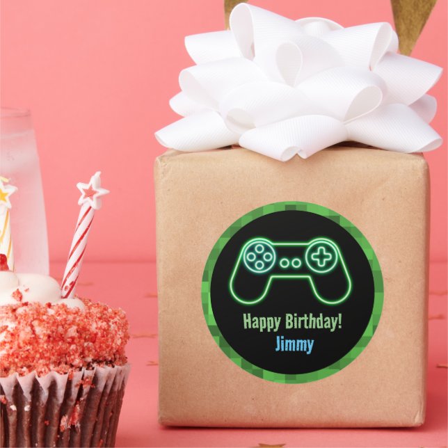 Gaming Happy Birthday  Classic Round Sticker (Party)