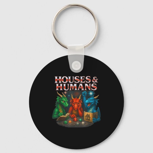 Gaming Houses And Humans Funny Game Rpg Gamer Men  Key Ring (Front)