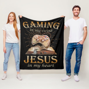 Gaming In My Veins Jesus In My Heart Fleece Blanket