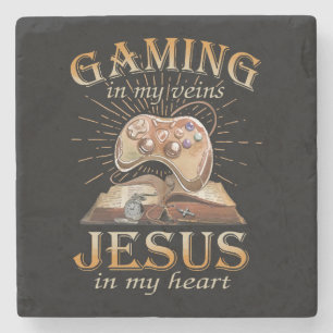 Gaming In My Veins Jesus In My Heart Stone Coaster