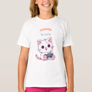 Gaming is Life Cat Gamer Girl T-Shirt